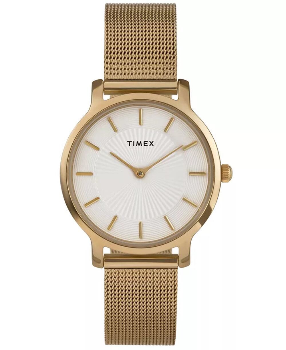 Timex Gold Tone Womens Watch Sunburst Dial Mesh Band Minimalist Gold